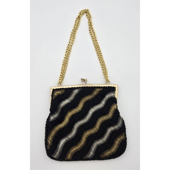 Vintage La Regale Beaded Clutch Purse Gold Silver Bronze Evening Bag Hong Kong - Picture 1 of 7